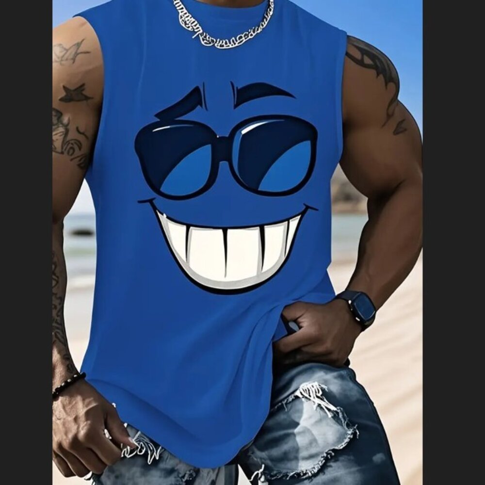 Men's Smiley Polyester Sleeveless Tank Top 3X
